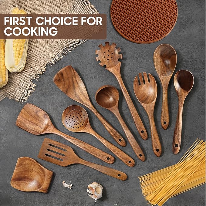 Spardar Wooden Spoons for Cooking, Spoon Rest, 4.2" Utensil Holder, and - Image 3