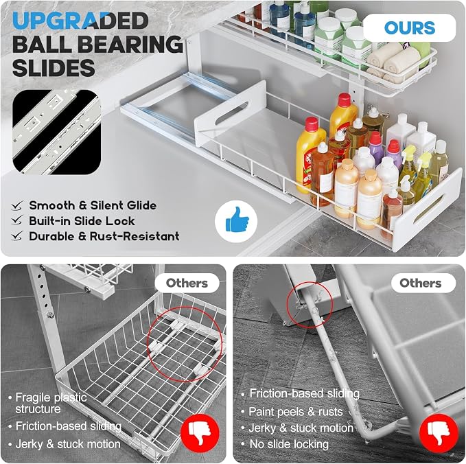 Under Sink Organizer Upgrade To Professional Rails, 2-Tier Dual Pull Out - Image 3