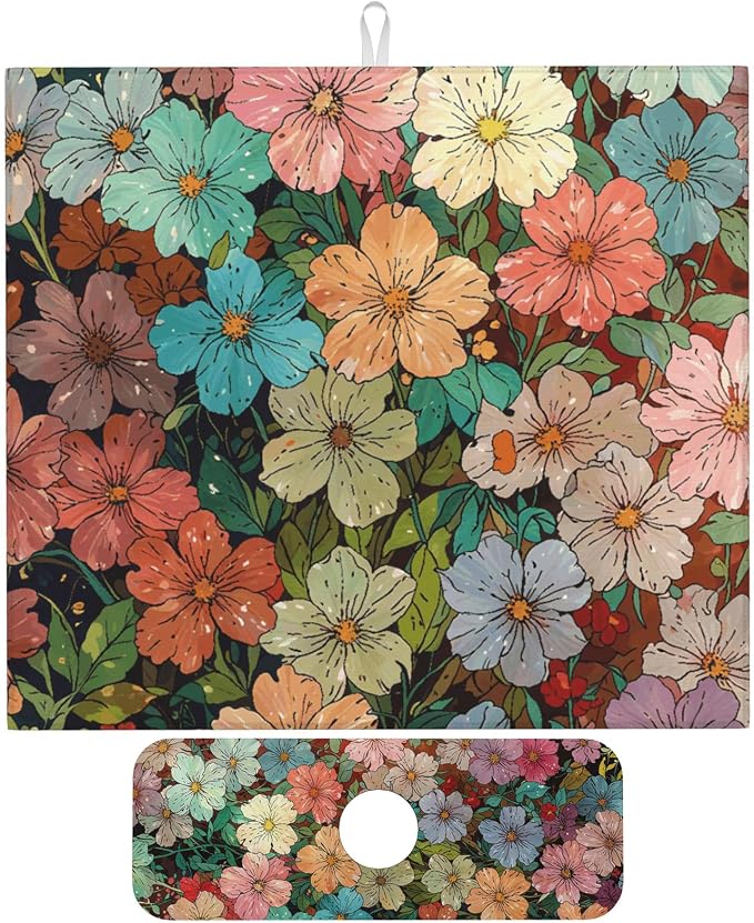 Colorful Wildflowers Dish Drying Mat by Unknown