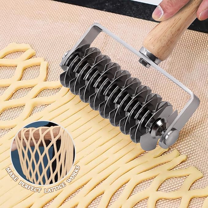 Pastry Lattice Roller Cutter, Stainless Steel Lattice Dough Cutter Wood Handle - Image 2