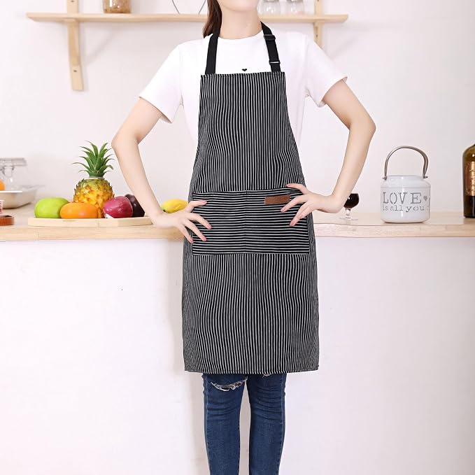 Tosewever 2 Pieces Kitchen Cooking Aprons, Cotton Polyester Blend Adjustable - Image 2