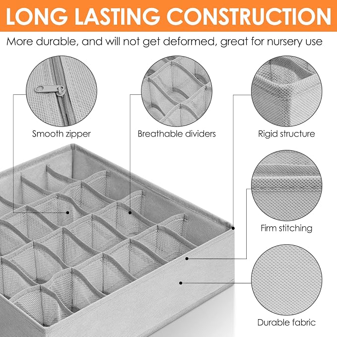 Criusia 6 Pack Sock Underwear Drawer Organizer Dividers, 58 Cell Foldable - Image 5