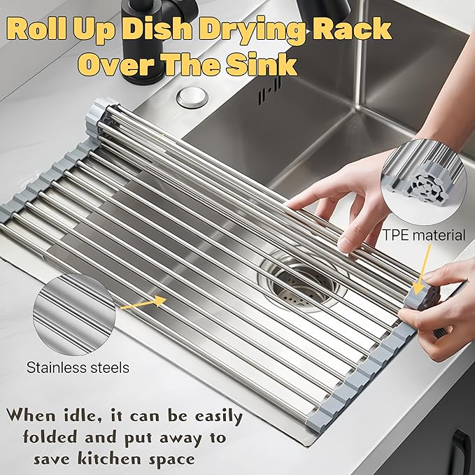 Roll Up Dish Drying Rack, 21.3" x 15.8" Over The Sink Dish Drying Rack - Image 6