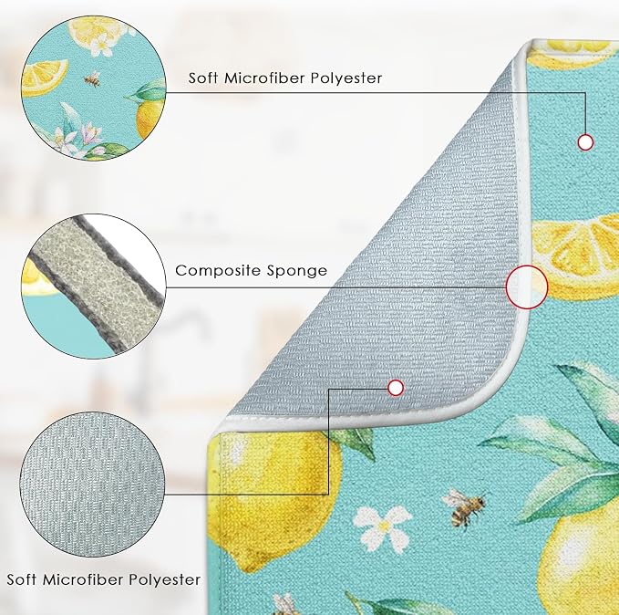 Sanwarm Absorbent Dish Drying Mat, Watercolor Lemons Yellow Fruit Lime - Image 3