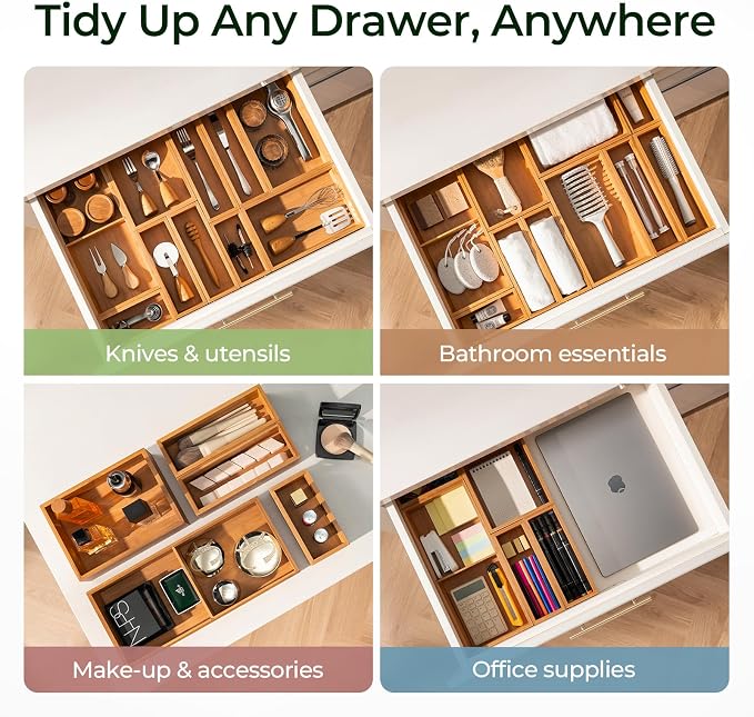 keechee 10-Piece Bamboo Drawer Organizer Set, 2.2" Deep Multi-Use Organizers - Image 4