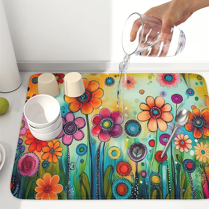 Abstract Colorful Floral Dish Drying Mat - Image 6