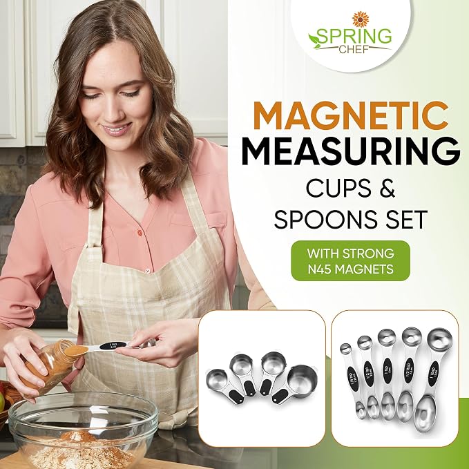 Spring Chef Magnetic Measuring Cups & Spoons Set, Strong N45 Magnets, Heavy - Image 2