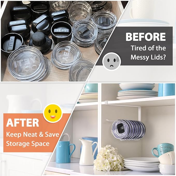 Tumbler Lid Organizer, Horizontal Tumbler Lid Storage Hook Up to 10 Lids - Image 5