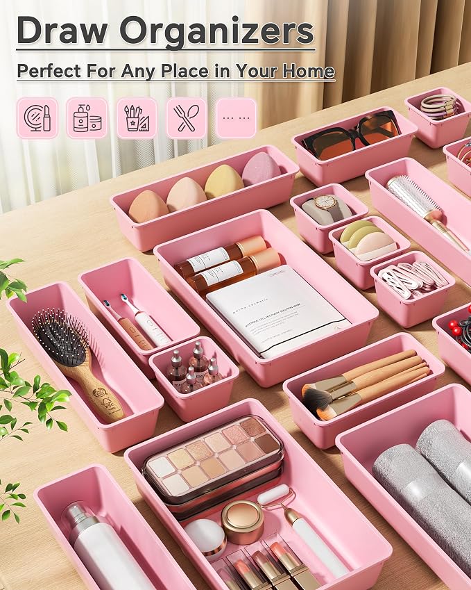 KEMETHY 25 PCS Plastic Drawer Organizers Set, 4 Sizes Vanity Organizer - Image 6