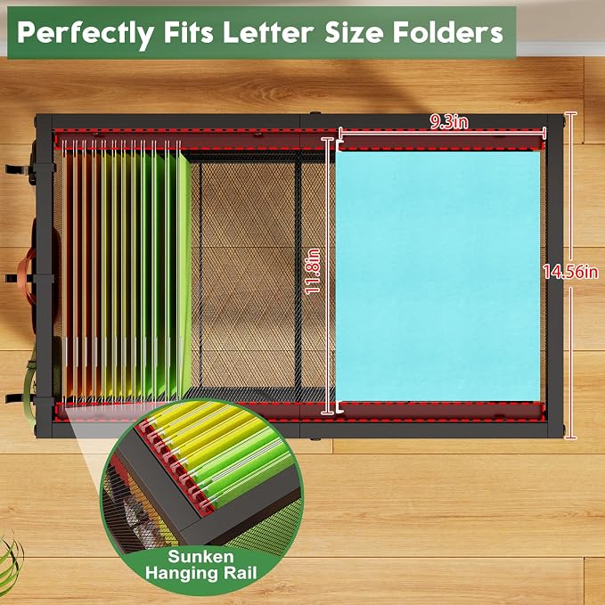 Rolling File Cart for Letter Size, Metal Hanging File Organizer - Image 7
