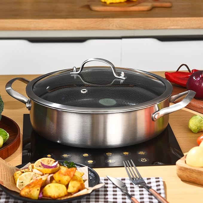 LOLYKITCH 5 QT Hybrid Ceramic Non Stick Tri-Ply Stainless Steel Sauté Pan - Image 6