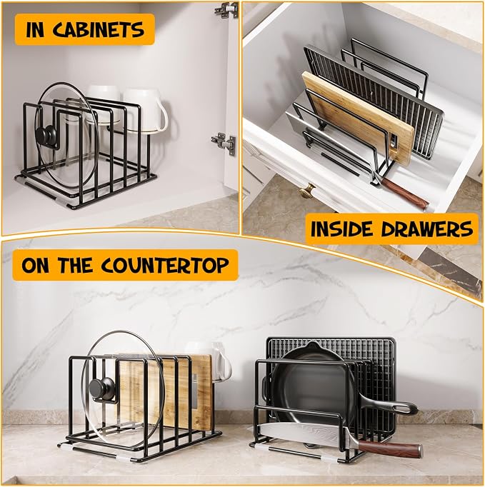 2 Pack Cutting Board Organizer and Pot Lid Holder, Kitchen Cabinet Organizer - Image 9
