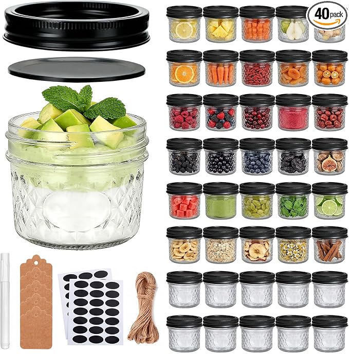 4oz Clear Glass Mini Mason Jars, 40 Pack Small Clear Canning Jars by QAPPDA