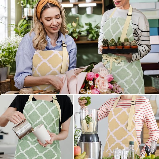 2 Pieces Aprons for Women with Pockets, Cotton Linen Waterproof Kitchen Cooking - Image 7