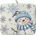 Winter Snowman Dish Drying Mat for Kitchen Counter 16x18 Blue Snowflake Bird by Aytipun