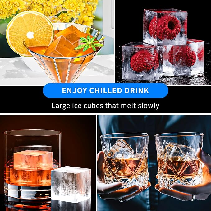 Large Ice Cube Tray for Whiskey 3 Pack, HANCELANT Big Silicone Square Ice Cube - Image 7