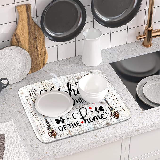 Giwawa 16"x18" Dish Drying Mat The Kitchen is The Heart of The Home- Knife Fork - Image 6