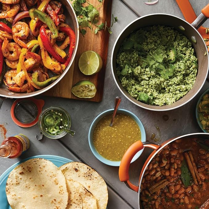 Rachael Ray Cucina Nonstick Cookware Pots and Pans Set, 12 Piece, Pumpkin Orange - Image 7