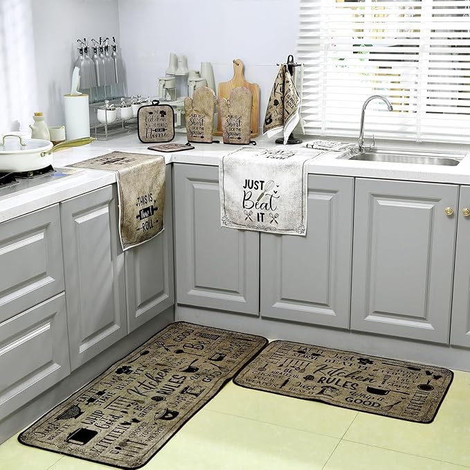 Fourluoo 10 Pcs Attractive Style Kitchen Dish Towels Rugs Oven Mitts and Pot - Image 7