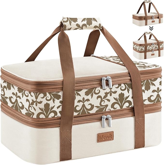 Lifewit Insulated Double Decker Casserole Carrier, Expandable Lasagna Lugger by Lifewit