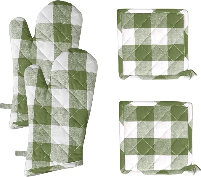 Native Fab Buffalo Plaid Check Oven Mitts and Pot Holders Set of 4, 100% Cotton by NativeFab