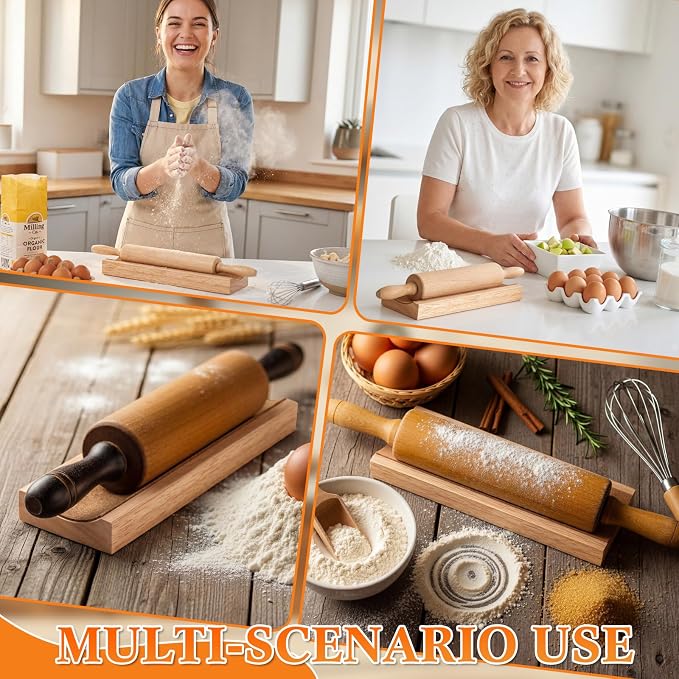 Sawysine 4 Pcs Wood Rolling Pin Holder Rolling Pin Stand Pizza Roller Holder - Image 3