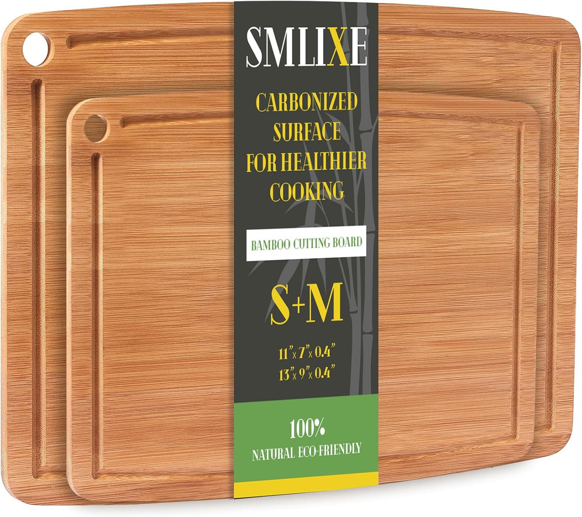 Bamboo Cutting Boards for Kitchen [Set of 2],Carbonized Wood Cutting