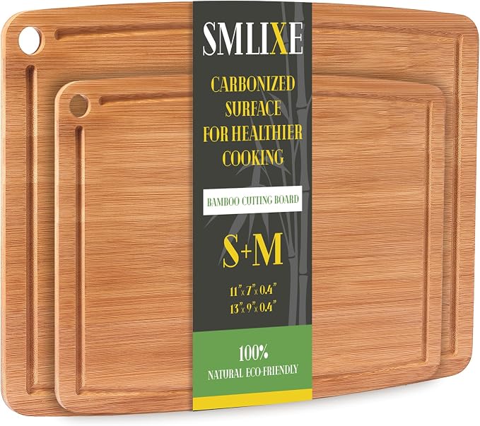 Bamboo Cutting Boards for Kitchen, Carbonized Wood Cutting Board Set by smlixe