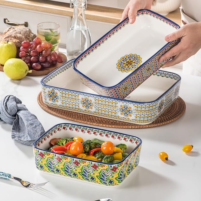 Casserole Dishes for Oven, Ceramic Baking Dishes Set of 3, Rectangular Lasagna - Image 8