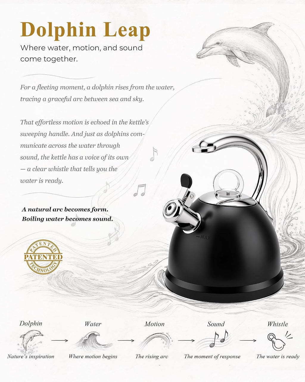 Harriet Whistling Tea Kettle for Stove Top, 2.5 QT Food-Grade Steel