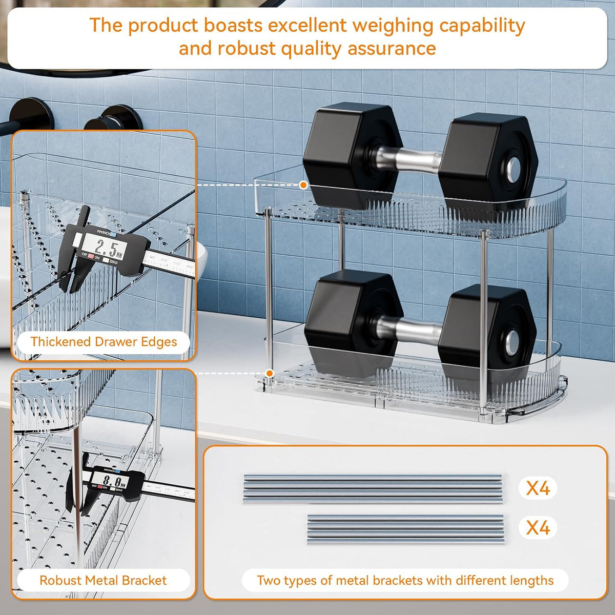 2 Pack Large Pull Out Bathroom Organizers and Storage,2 Tier 12.8′′