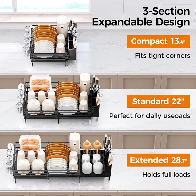 Delamu Stainless Steel Dish Drying Rack, Expandable Dish Drainer, Anti-Rust - Image 2