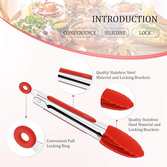 Mudder 5 Pack Mini Kitchen Tongs 7 Inch Silicone Tongs - Image 3