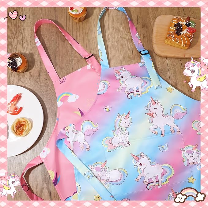2 Pack Kids Apron, Cute Cooking Aprons, Waterproof Art Apron - Image 5
