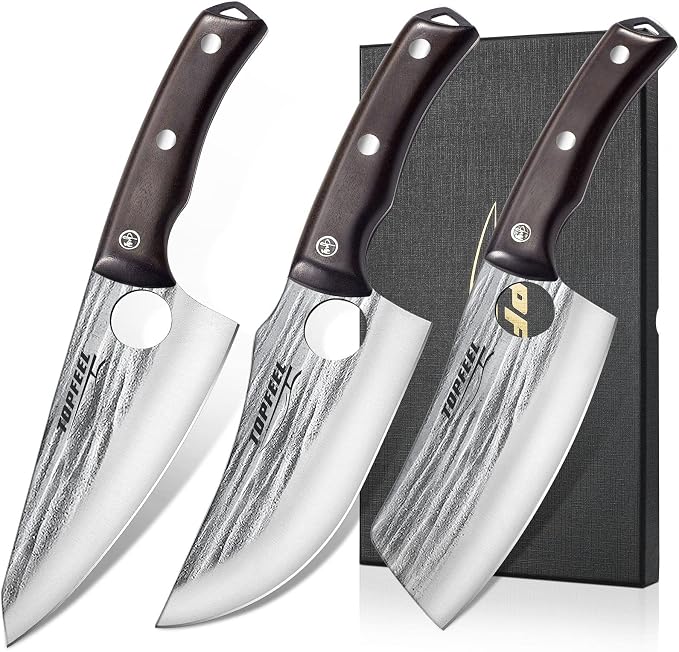 Topfeel 3PCS Butcher Knife Set Hand Forged chef knife Boning Knife, High Carbon by Topfeel