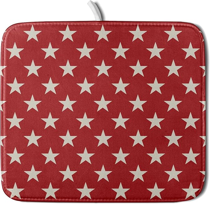 Patriotic July of 4th Red Star Dish Drying Mat by Aytipun