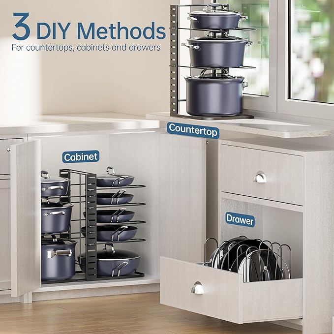 ORDORA Pots and Pans Organizer under Cabinet 14.55 Height, Adjustable 8-Tier - Image 6