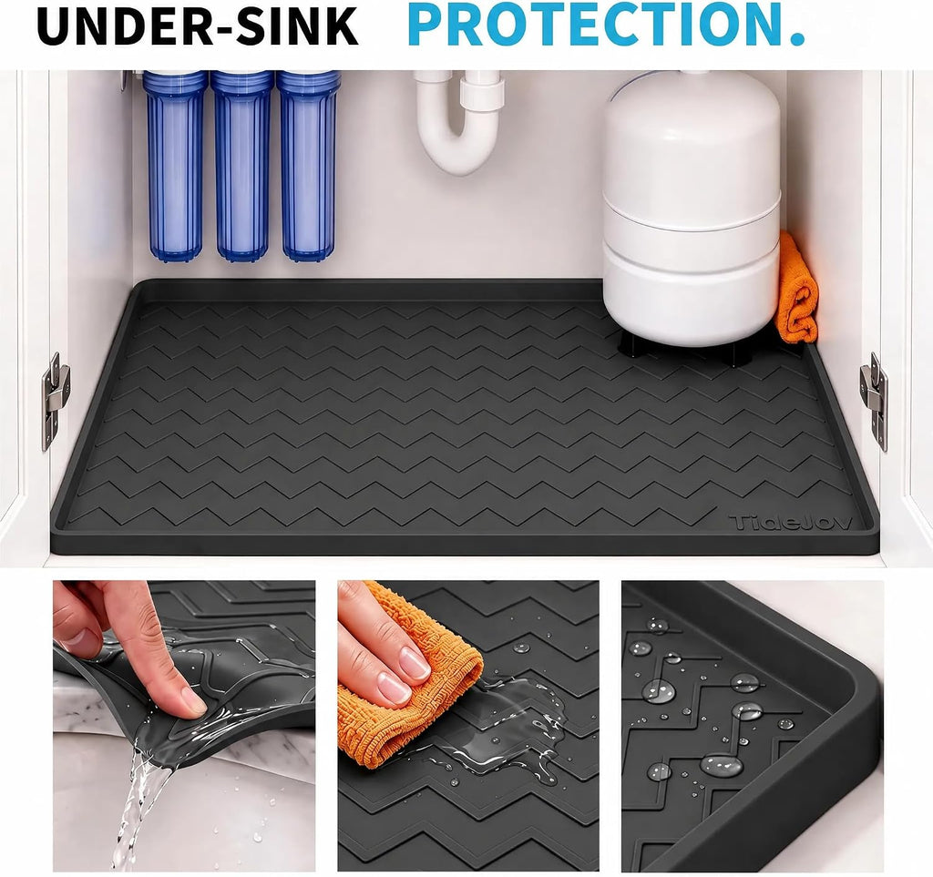 TigeJoy Under Sink Mats for Kitchen Waterproof 25" x 22", Cabinet