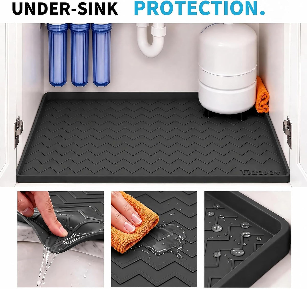 TigeJoy Under Sink Mats for Kitchen Waterproof 25" x 22", Cabinet