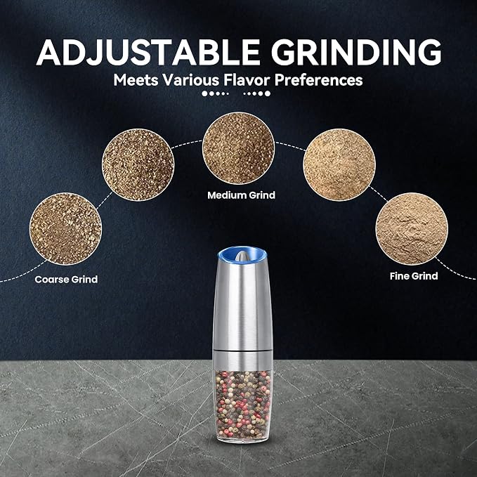 UNNEES Rechargeable Electric Salt and Pepper Grinder, gravity electric salt and - Image 3