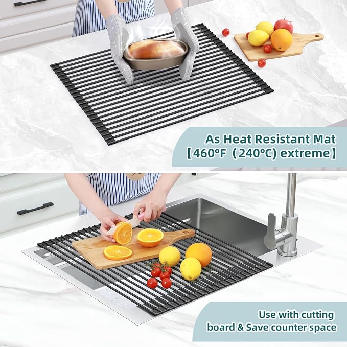 Ohuhu Sink Drying Rack, 20.5" W x 16.1" L Over Sink Roll-Up Dish Drainer - Image 3