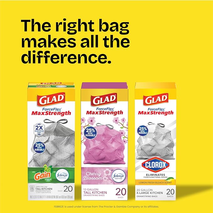 Glad Tall Kitchen Trash Bags 13 Gallon, MaxStrength Cherry Blossom Garbage Bags - Image 9