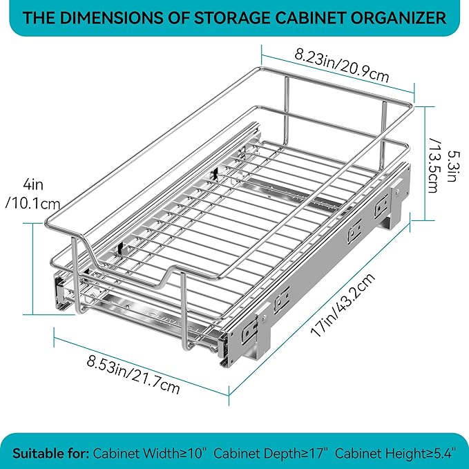 Pull Out Cabinet Organizer 9" W X 17" D, Slide Out Drawers - Image 2