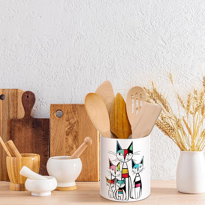 WILLBOND Cat Kitchen Decor Acrylic Kitchen Utensil Holder Crock Spoon Organizer - Image 6