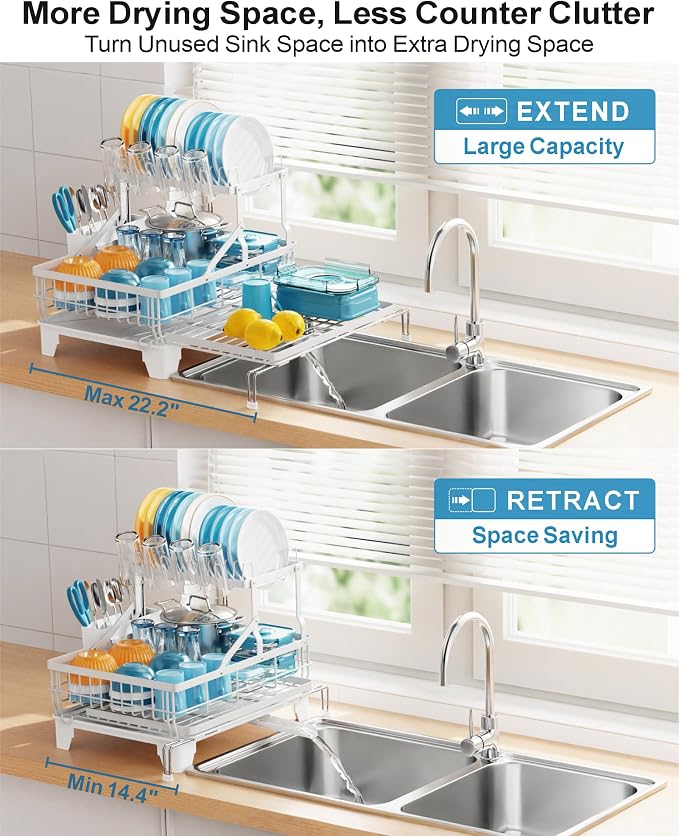 GSlife Large 2 Tier Dish Drying Rack, Expandable Heavy-Duty Dish Rack - Image 2