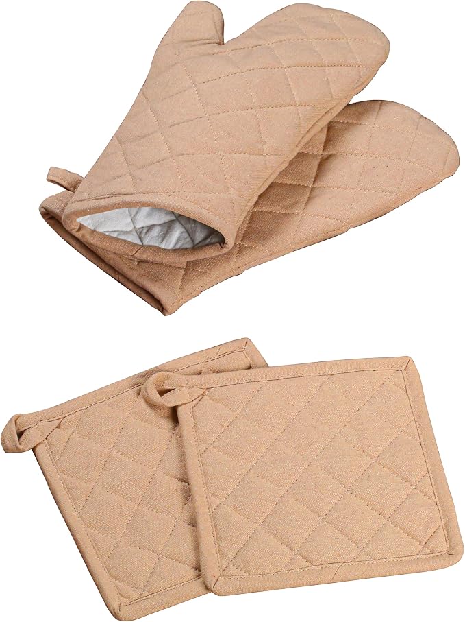 Oven Mitt & Pot Holder 100% Cotton Set of Heat Resistant Oven Gloves & Hot Pads by SoftopiaCotton