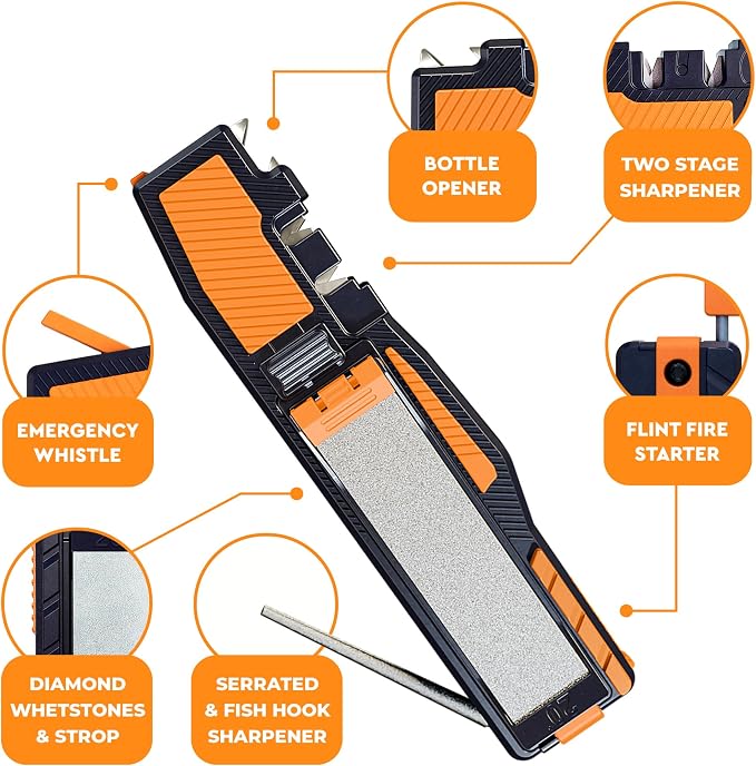 Orange Ninja Pocket Field Knife Sharpener – 8-in-1 Camping & Hunting EDC Knife - Image 2