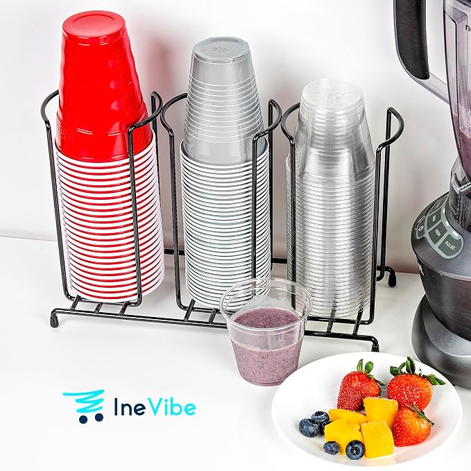 Inevibe Wire Frame Cup and Lid Organizer, 3 Compartment Metal Rack Design - Image 2