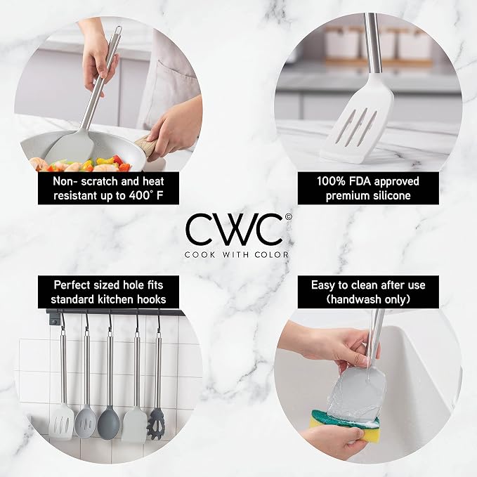 COOK WITH COLOR Silicone Cooking Utensils, Kitchen Utensil Set, Cooking Utensils - Image 3