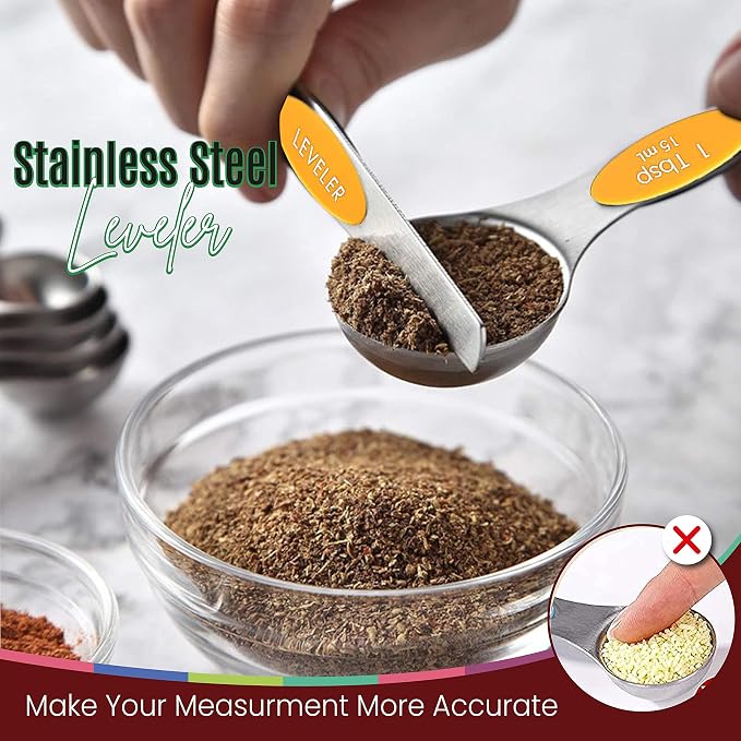 Magnetic Measuring Spoons Set of 9 Stainless Steel Dual-Sided Stackable - Image 3